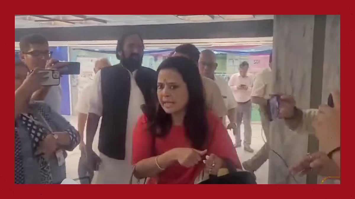 Screengrab of a video of Mahua Moitra storming out of the meeting.