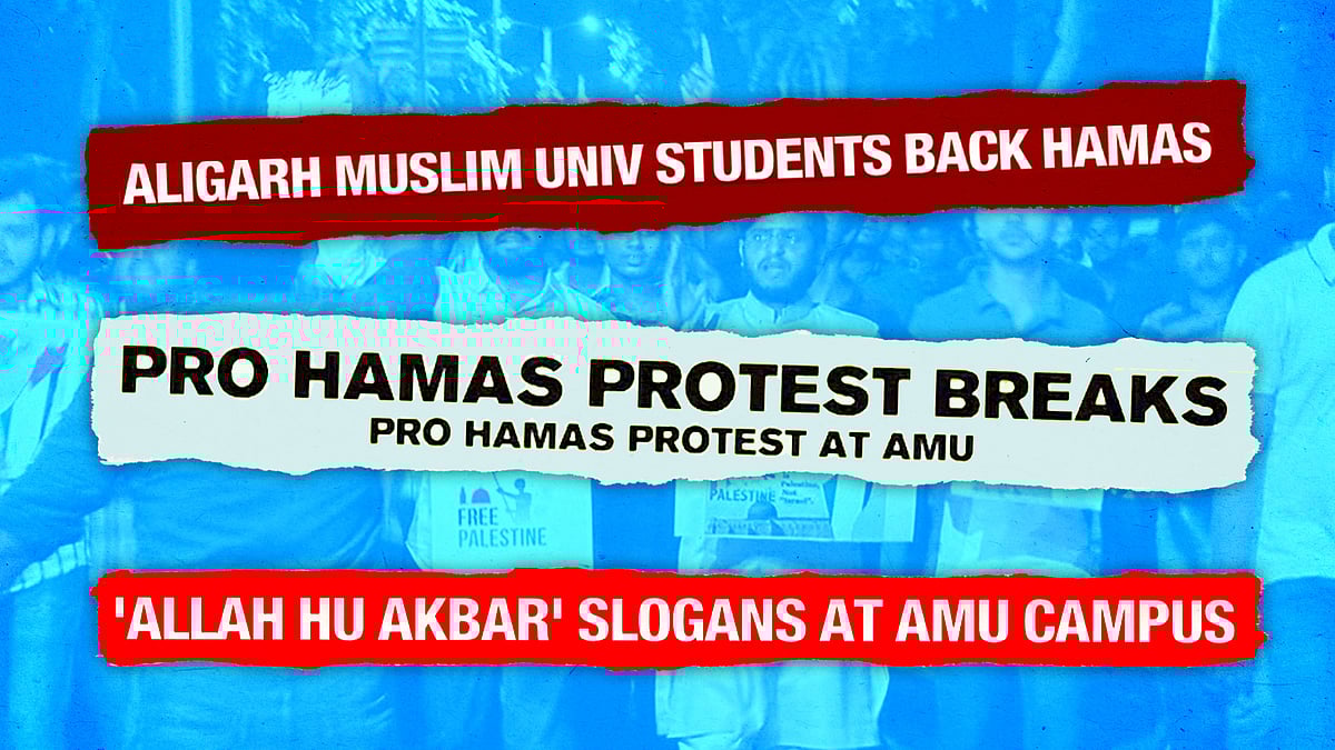 Headlines from media coverage of the protest at AMU.
