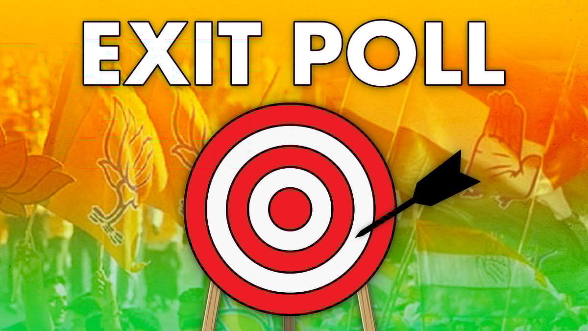 An arrow that has missed its mark, with BJP and Congress flags in the background.