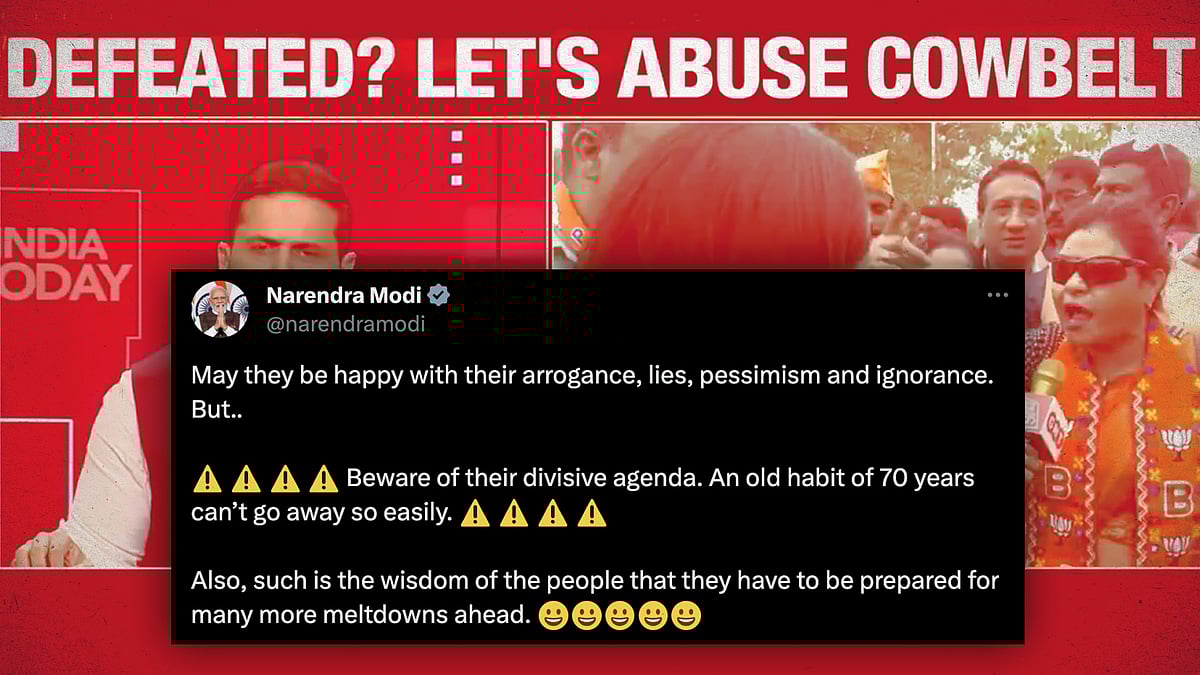 Modi's tweet with Shiv Aroor's show in the background.