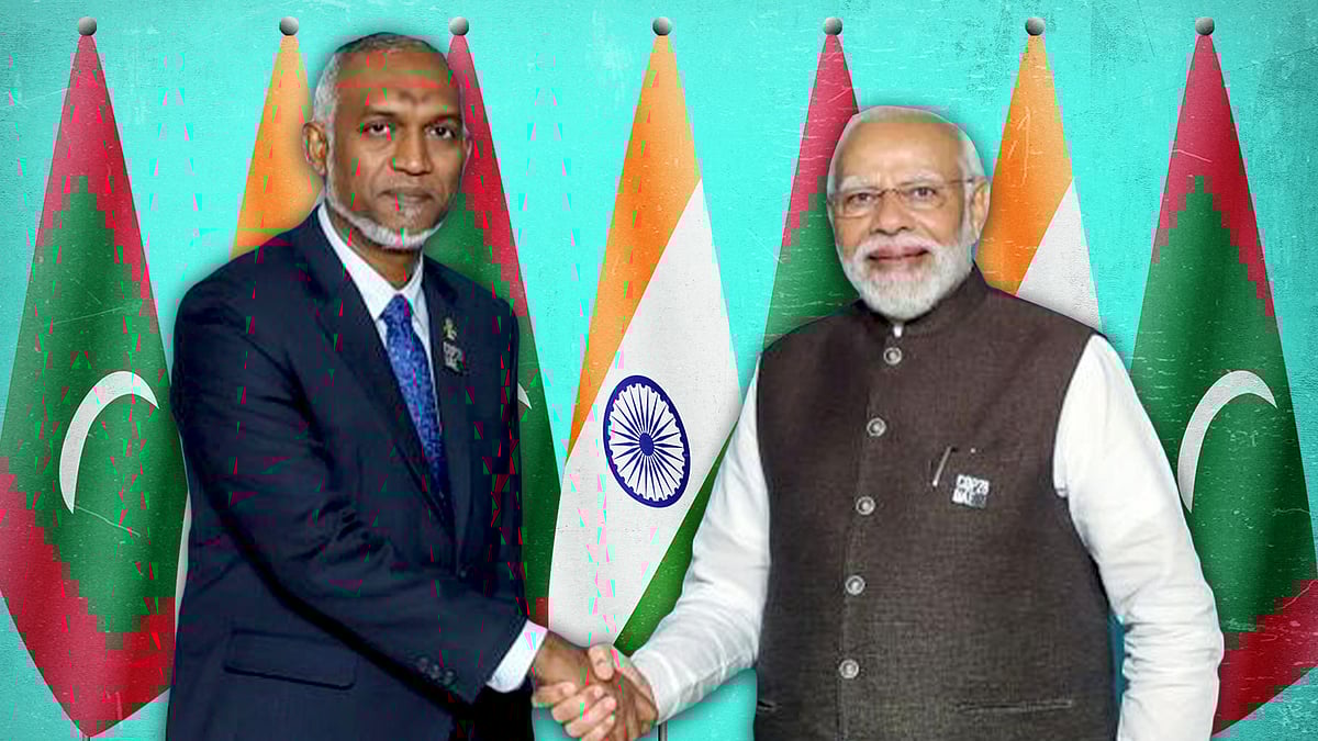 Prime Minister Narendra Modi with Maldives PM Mohamed Muizzu.   