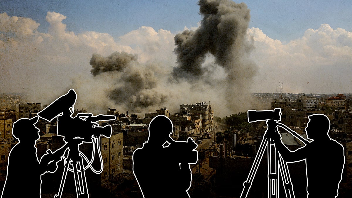 Illustration of journalists in Gaza.