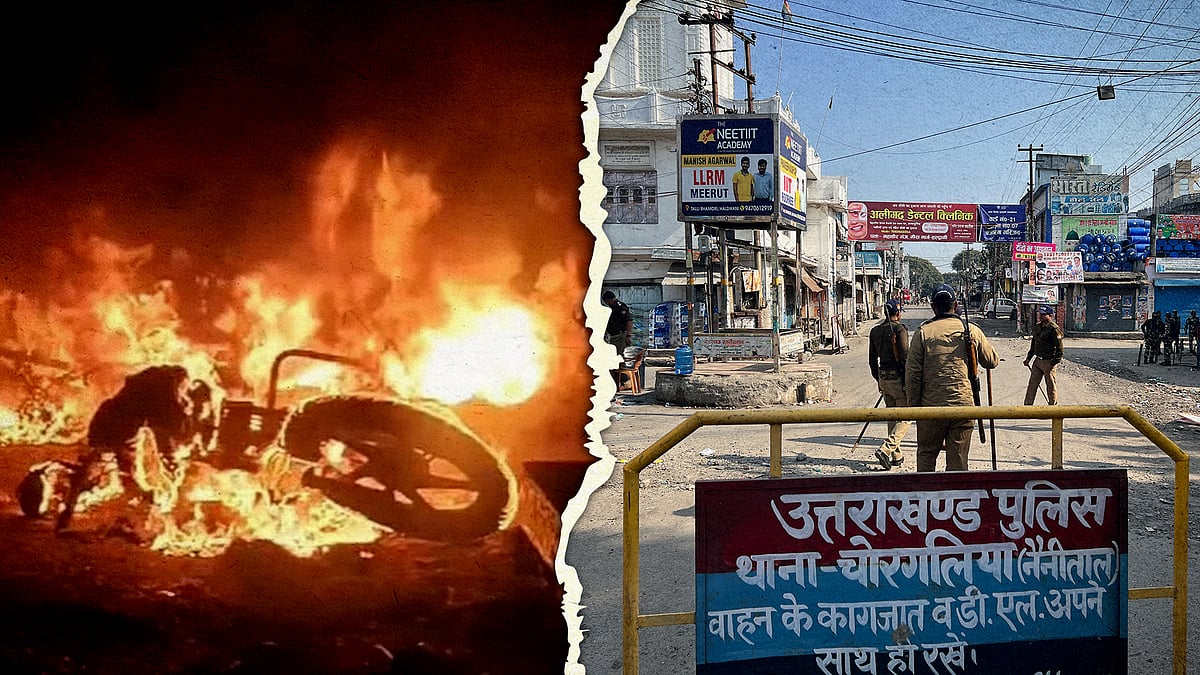 The arson in Haldwani and the deserted streets after the violence.