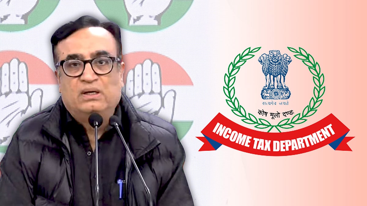 Party treasurer Ajay Maken addressing a press conference today. 