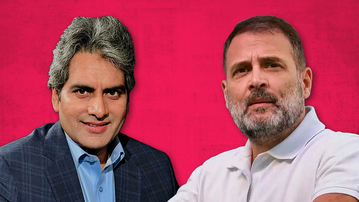 Pictures of Sudhir Chaudhary and Rahul Gandhi.