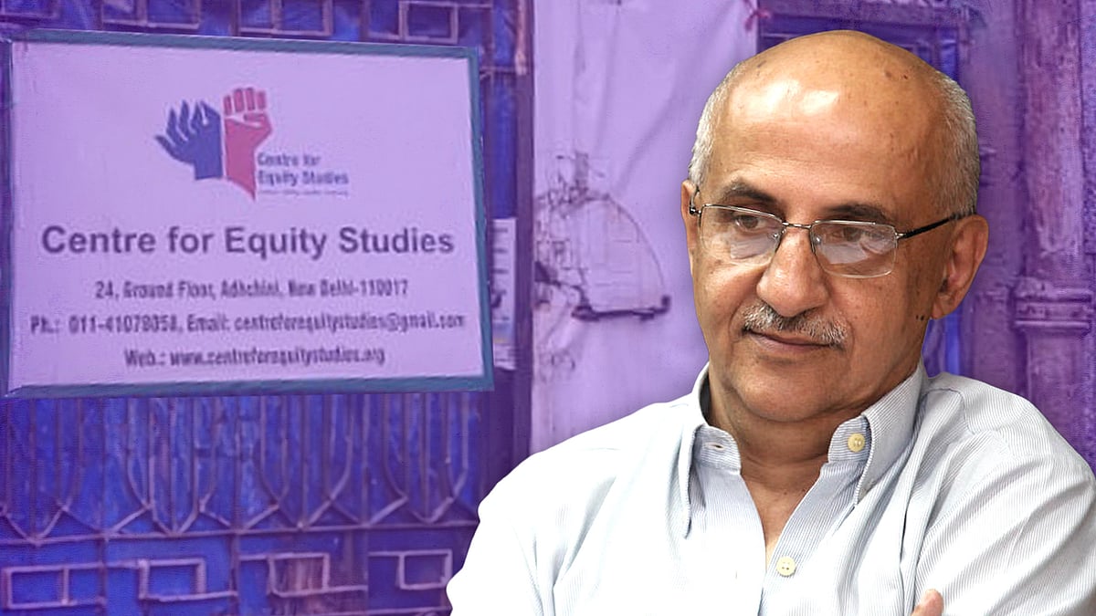 Harsh Mander with the Centre for Equity Studies office in the background.