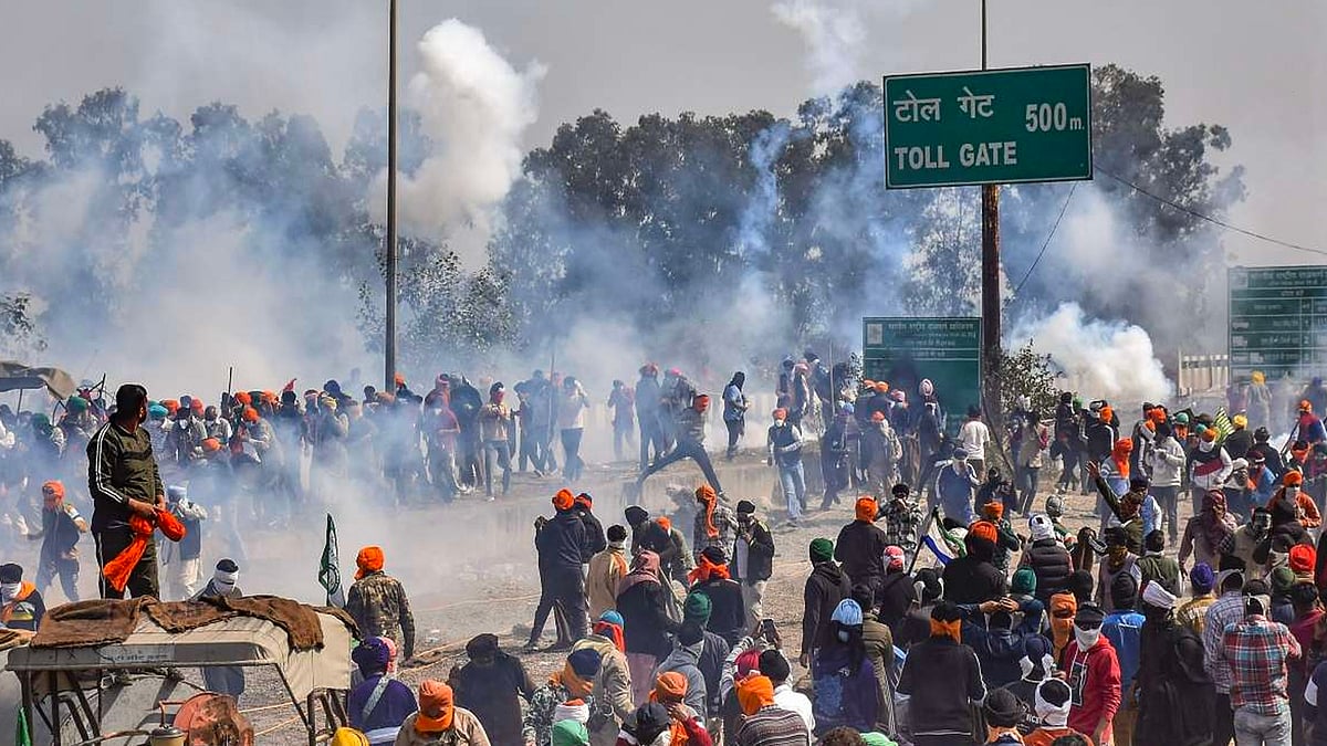 Tear gas shells fired by police at Shambhu border. 