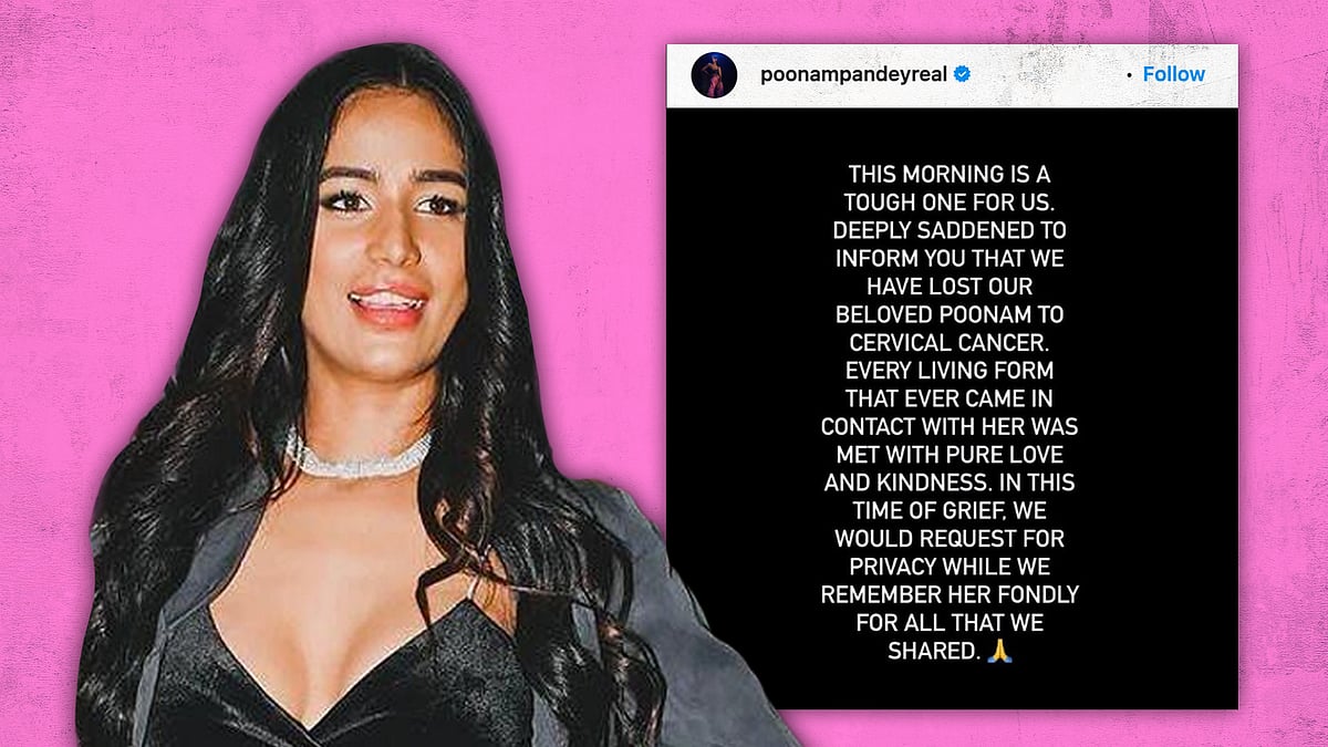 Poonam Pandey with the made-up post about her fake death.