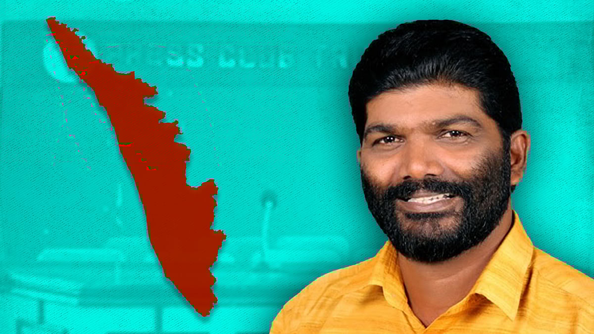 Thiruvananthapuram Press Club president M Radhakrishnan and map of Kerala.