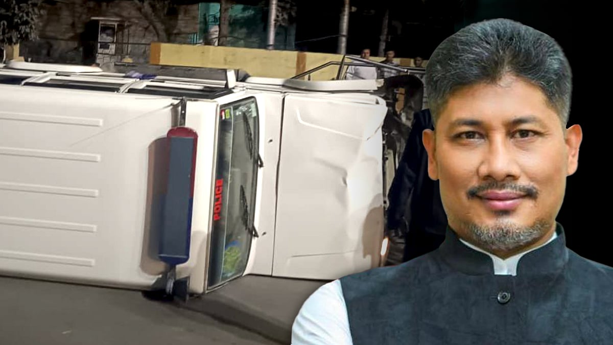 Pijush Hazarika, with an image of the accident in the background.