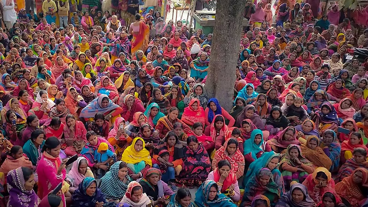 MNREGA workers at a protest in Patepur block of Bihar’s Vaishali district.