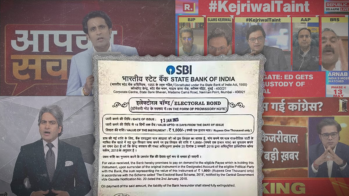 The SBI document on electoral bond and screengrabs of primetime news shows. 