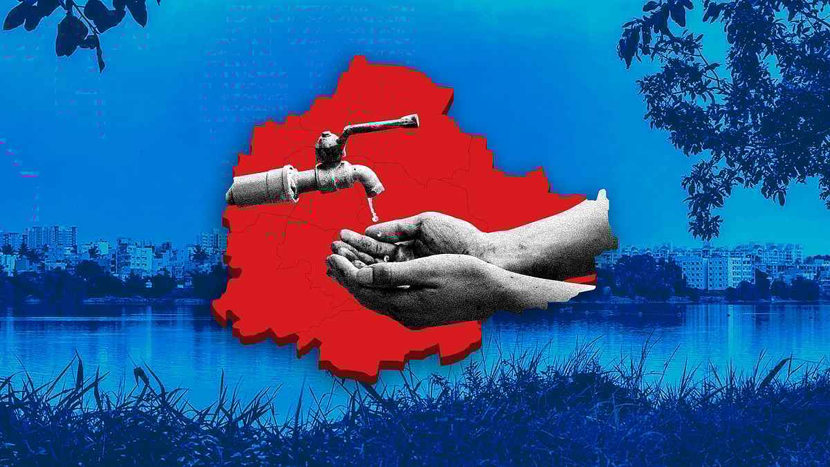 Bengaluru map with an image of a lake in the background.