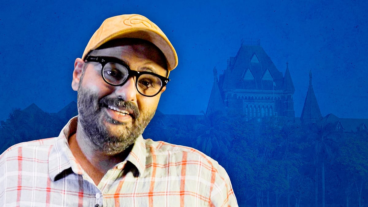 Pictures of Kunal Kamra and the Bombay High Court.