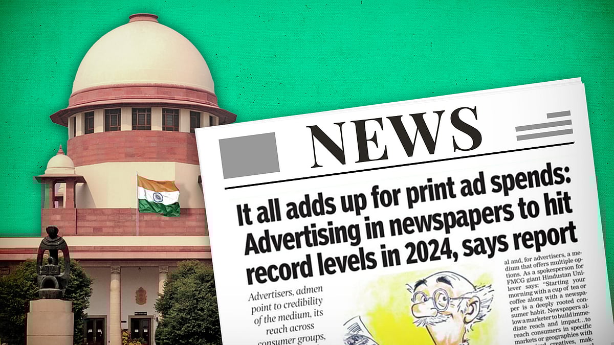 The Supreme Court with a picture of a TOI story on print ad revenue.