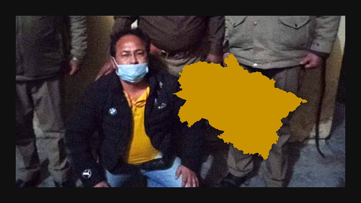 Journalist Ashutosh Negi and illustration of Uttarakhand's map.