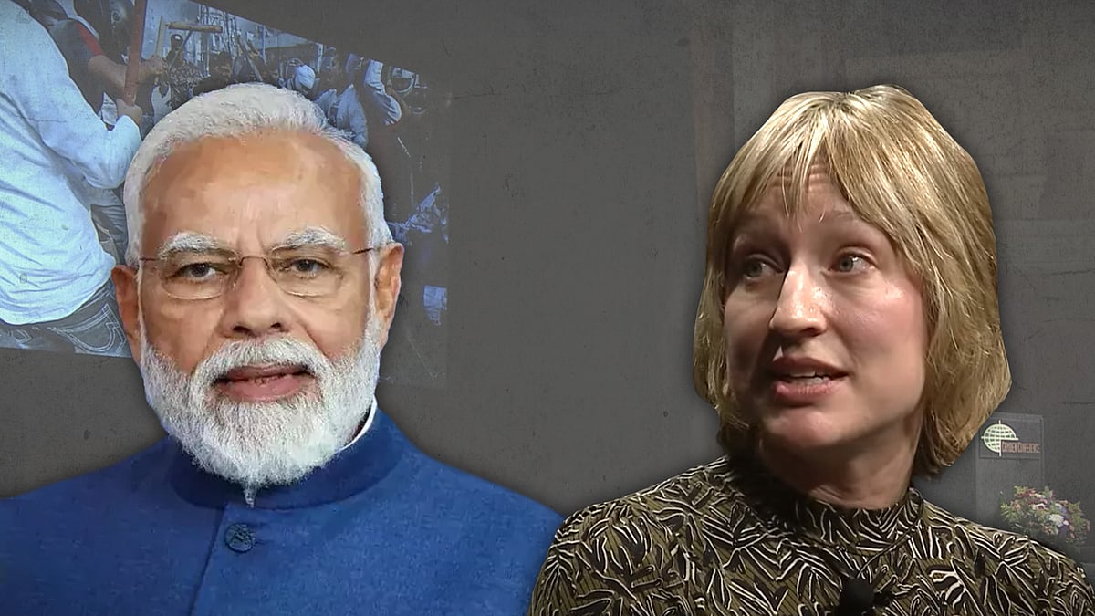 Pictures of PM Narendra Modi and Emily Schmall.