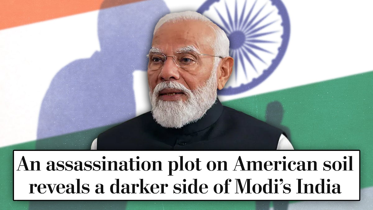 Modi and the Indian flag with the headline from the Washington Post report.