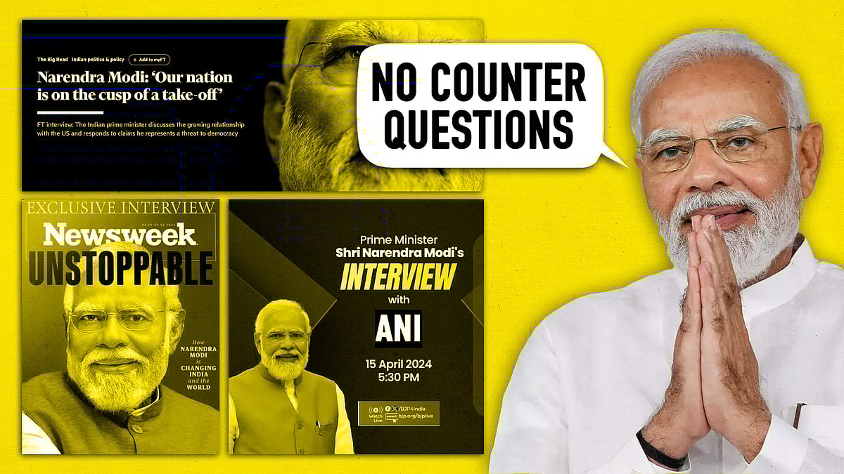 A picture of PM Modi with a thought bubble saying 'no counter questions'.