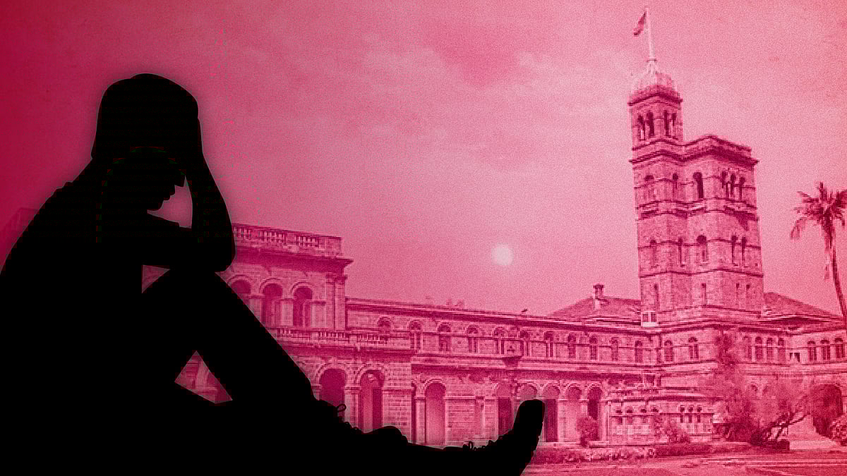 A shadow of a man with Savitribai Phule Pune University in the background.