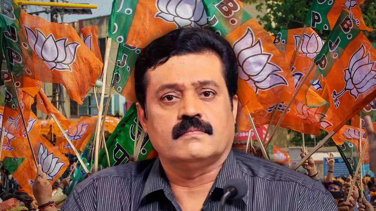 Suresh Gopi with BJP flags.