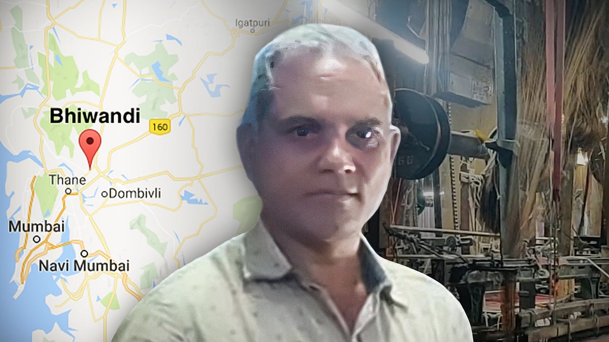 Bhiwandi map with a picture of a worker at a powerloom.