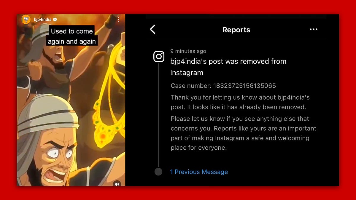 A picture of the video and the Instagram notification on the post being removed.