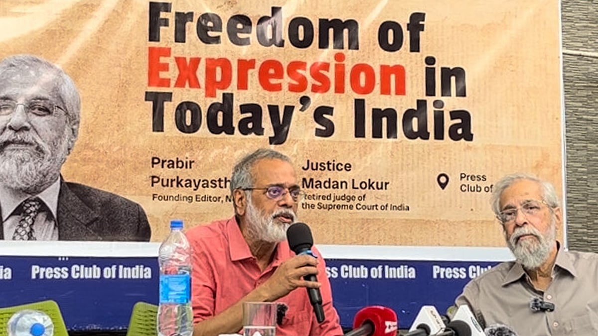 Prabir Purkayastha at the event today in Delhi.