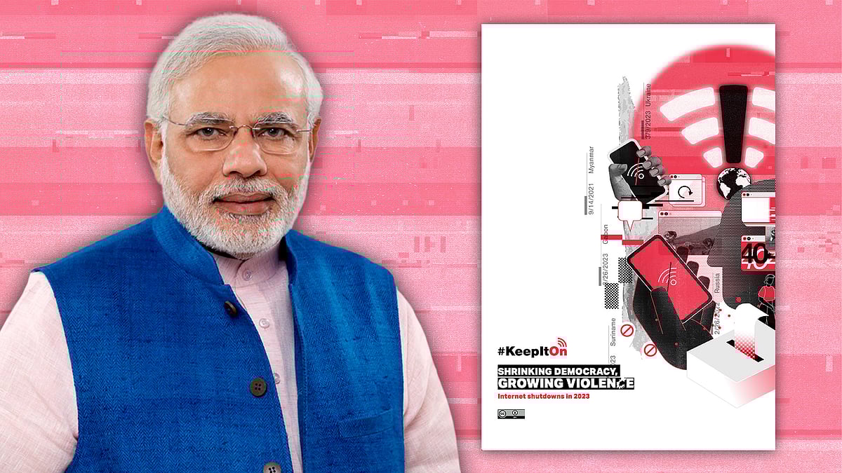 Modi with an image of the report by Access Now and #KeepItOn coalition.