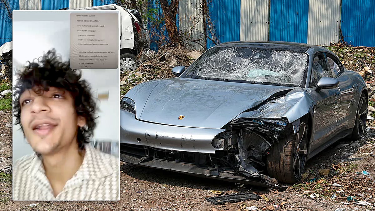The Porsche involved in the accident, with a picture of the content creator Aryan Dev Neekhra.