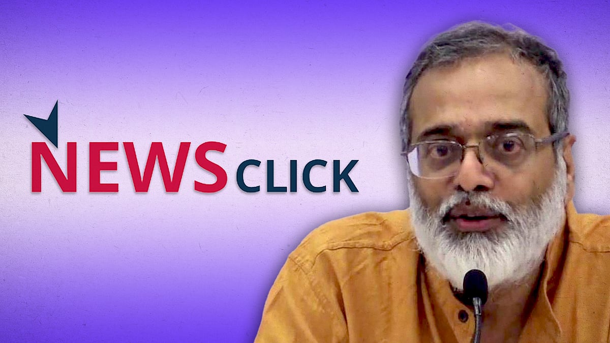 Prabir Purkayastha with the NewsClick logo.