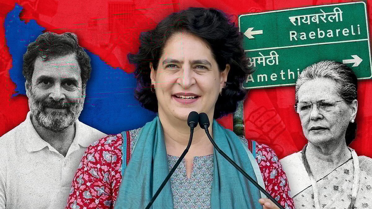 राहुल गांधी और सोनिया की तस्वीरों के साथ प्रियंका गांधी