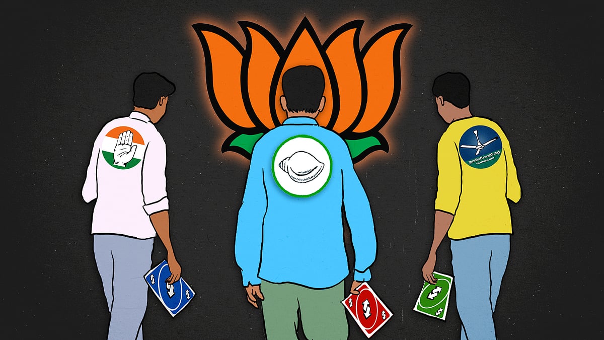 कांग्रेस, वाईएसआरसीपी और बीजेडी के लोगो वाले लोग भाजपा के कमल की ओर चल रहे हैं. 