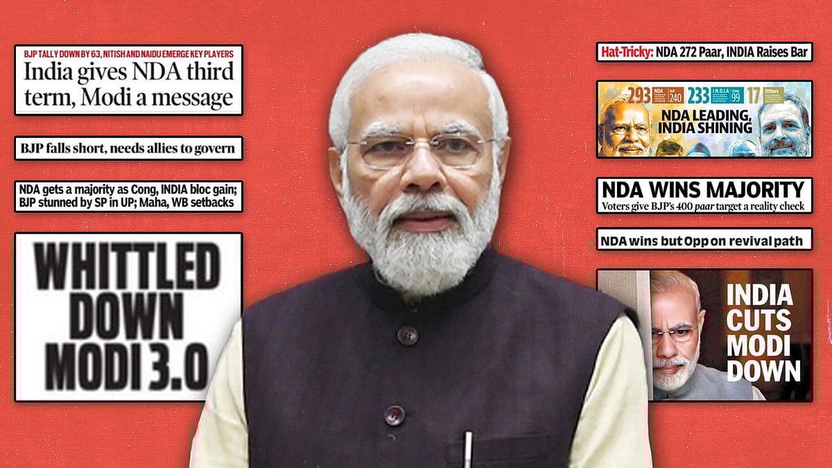 Narendra Modi with front page headlines.