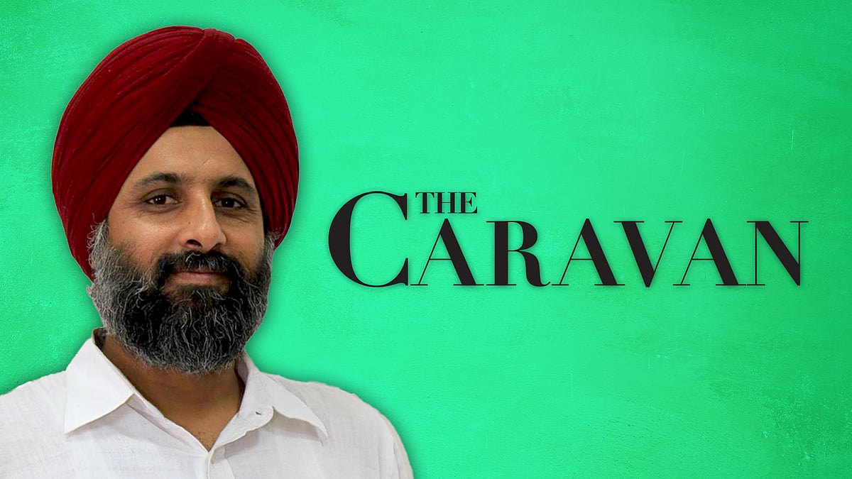 Prabhjit Singh and the logo of The Caravan.  