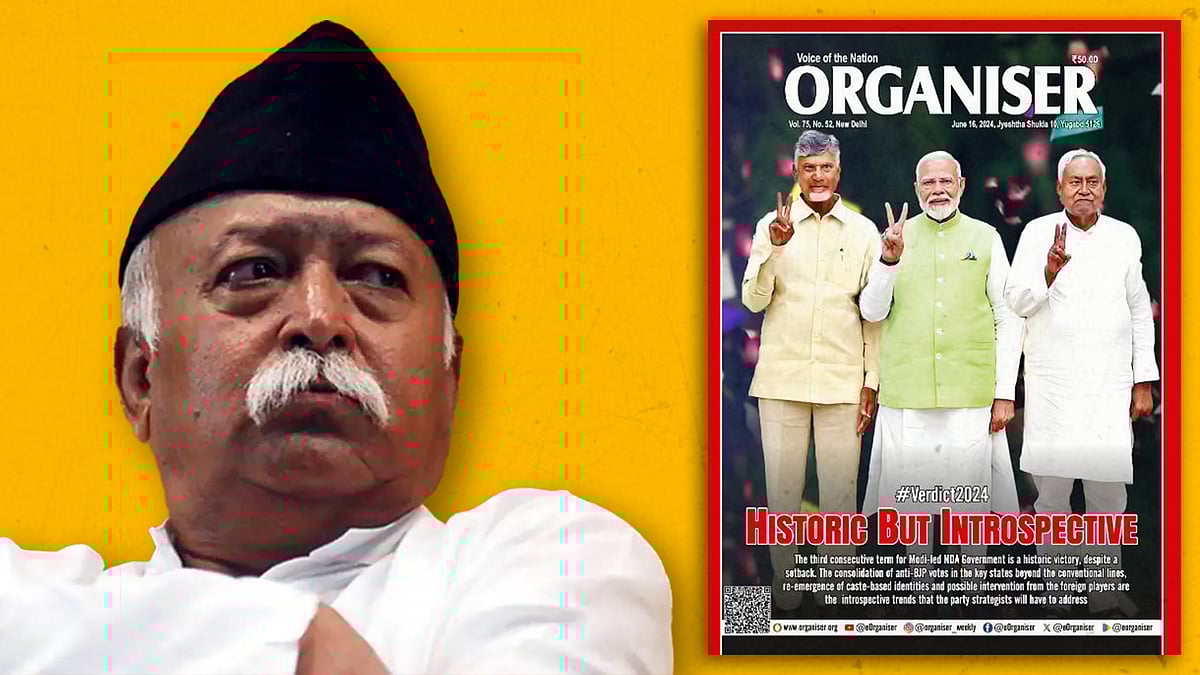 Mohan Bhagwat and the latest issue  of Organiser. 