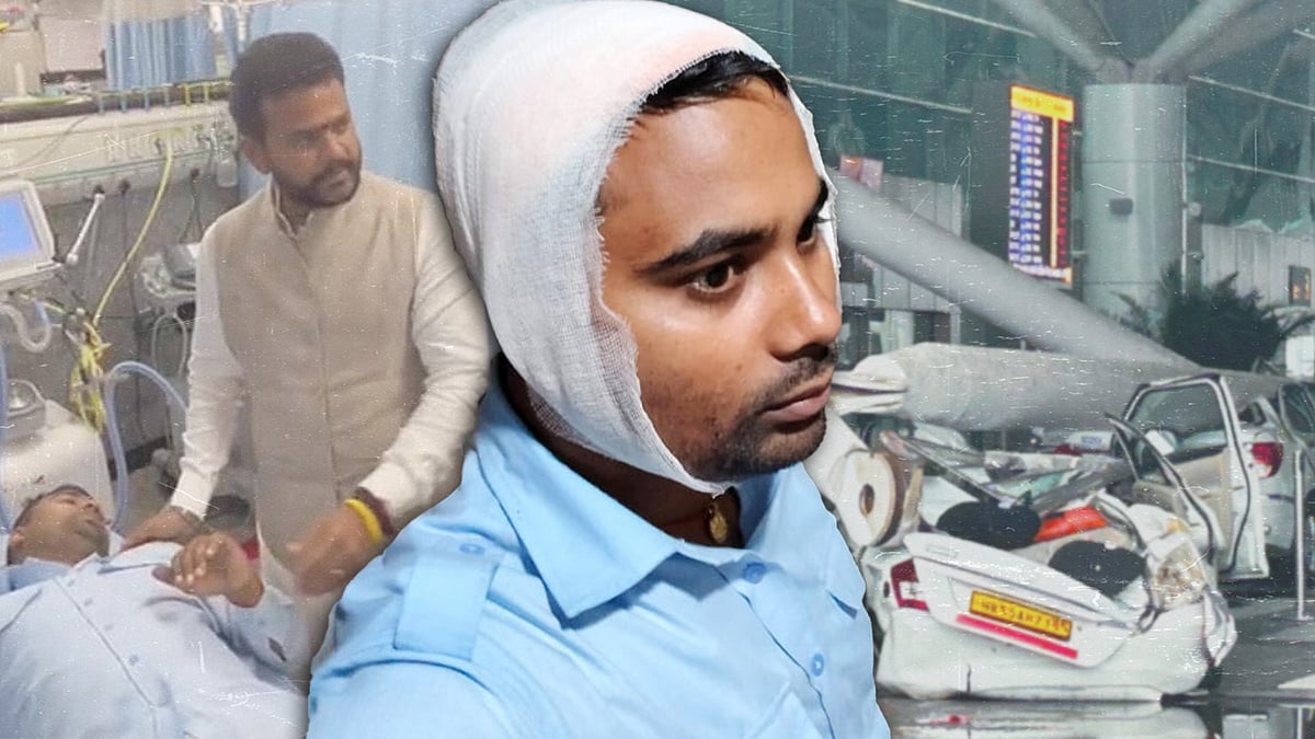Santosh Kumar Yadav, a cab driver, was taken to hospital with a head injury. Civil aviation minister Naidu met him.