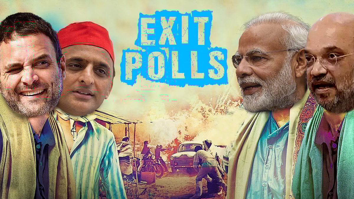 Rahul Gandhi, Akhilesh Yadav, Amit Shah and Narendra Modi on a Gangs of Wasseypur poster.