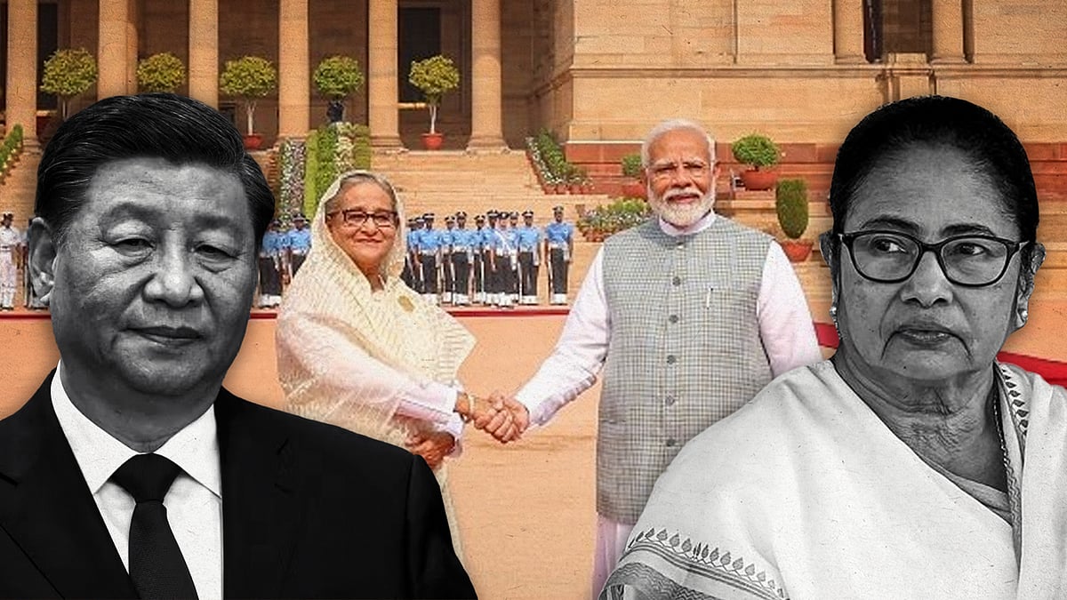 Sheikh Hasina and Narendra Modi shaking hands
