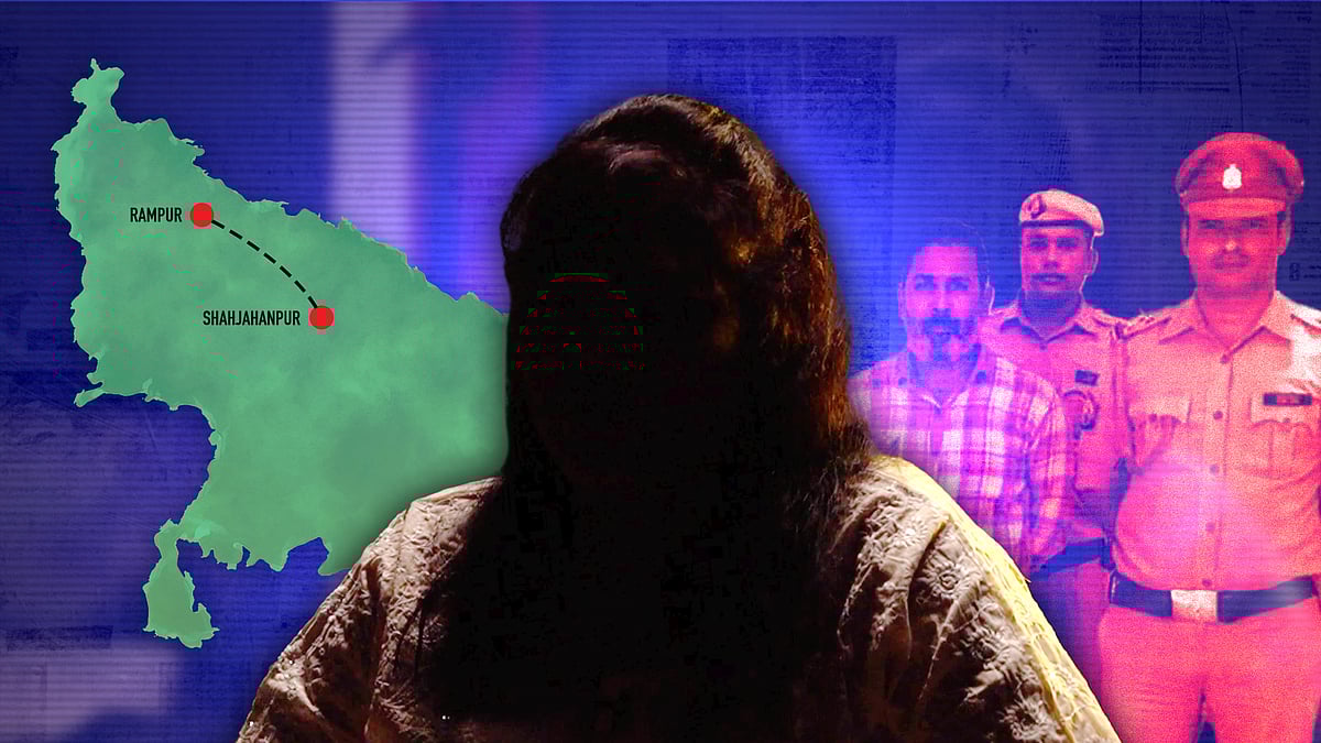 A silhouette of the survivor with a map of UP and one of the accused's picture in the background. 