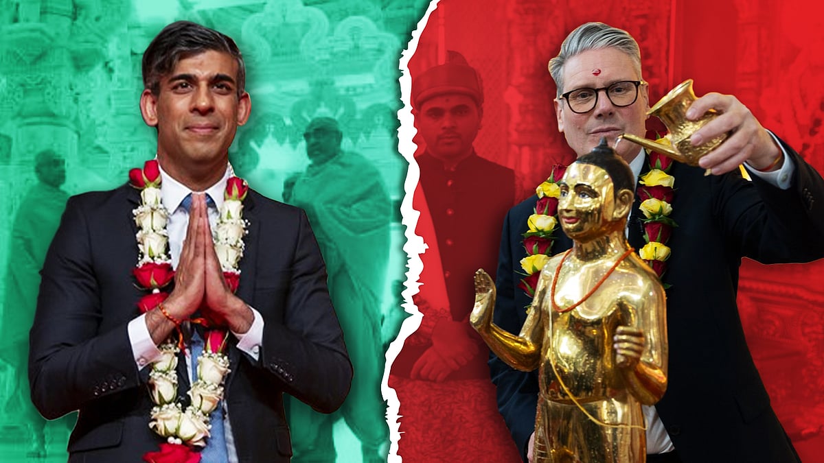 Rishi Sunak and Keir Starmer at temples.