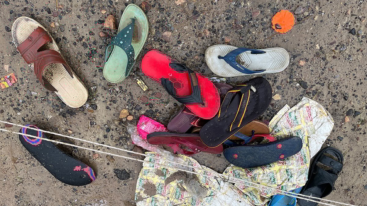 Footwear strewn at the site after stampede.