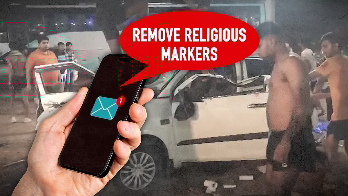 A phone with a message saying 'remove religious markers'. 