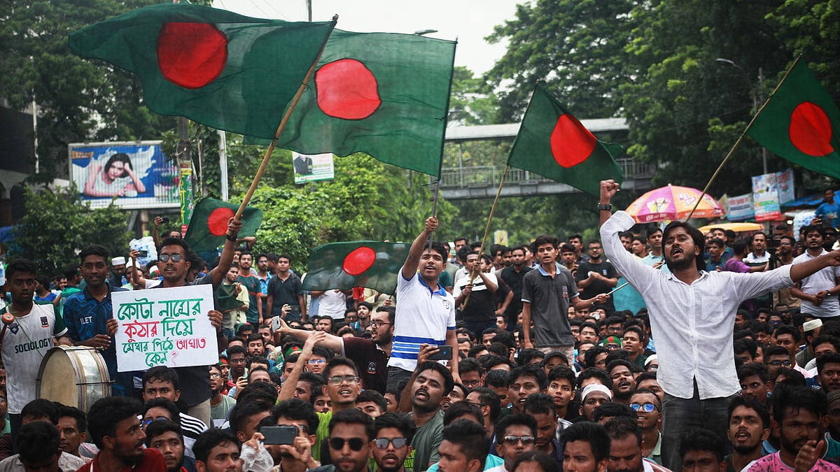 Bangladeshi students during the protests.  
