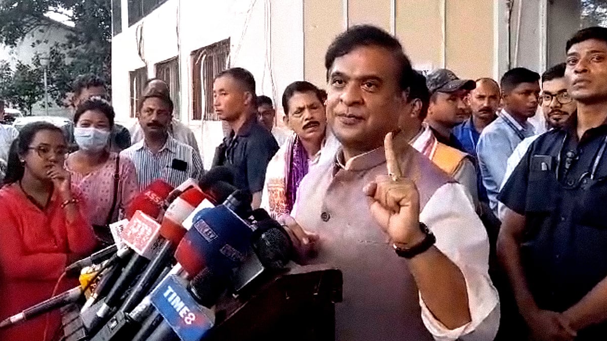 Himanta Biswa Sarma during his interaction with media persons.  