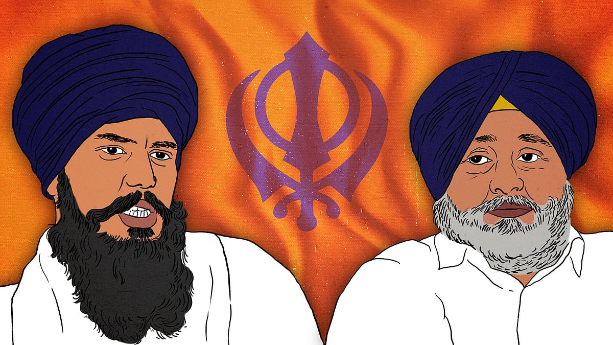 An illustration of Sukhbir Singh Badal and Amritpal Singh.