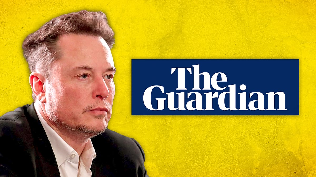 Elon Musk with The Guardian logo.