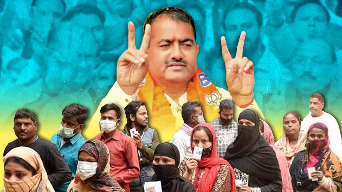 कुंदरकी के मतदाताओं के साथ रामवीर ठाकुर की फोटो.