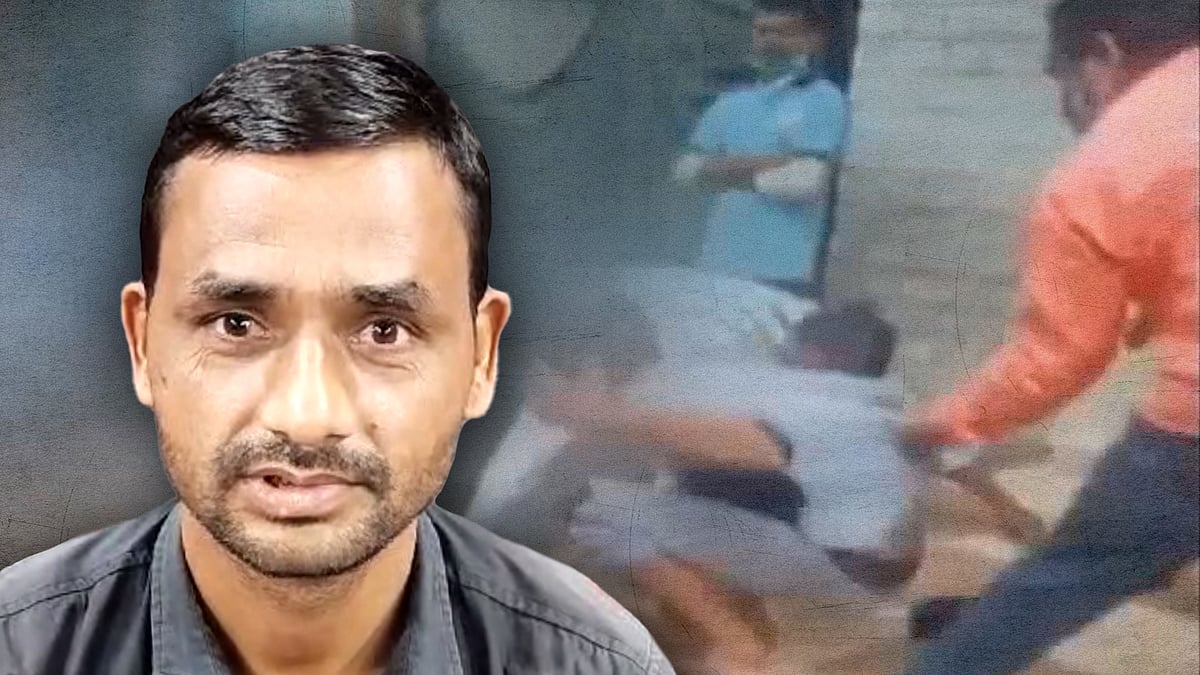 Tasleem Banjara with a screenshot from the video of him being attacked.