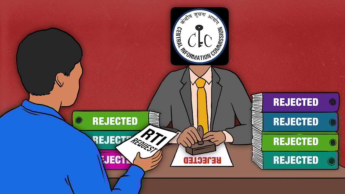 Illustration of a man with the CIC logo sitting behind a desk with a stack of rejection files.